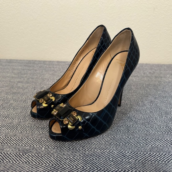 GIUSEPPE ZANOTTI - Embossed Leather Peep Toe Platform Heel - Picture 2 of 8